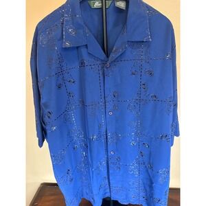 Phoenix Mens 2XL Royal Blue Cutout Laser Cut Short Sleeve Camp Shirt Button Up